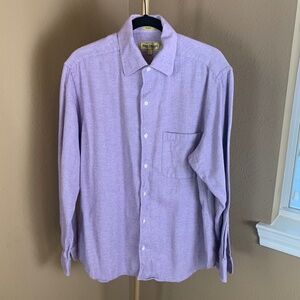 Paul Stuart Cooper Shirt Men’s L Made in Italy Lavender Cotton Herringbone